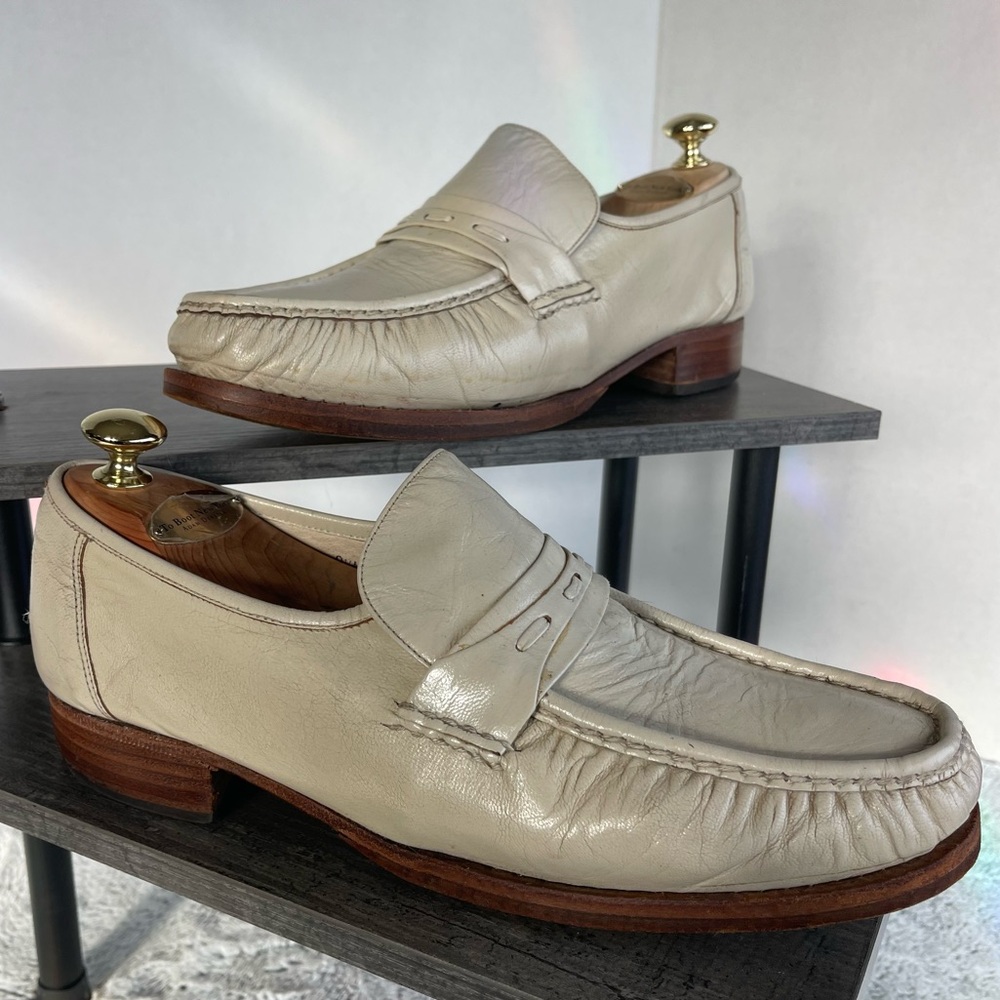 Scarlatti Hand Crafted Men's Cream Leather Penny Loafers Size 9.5